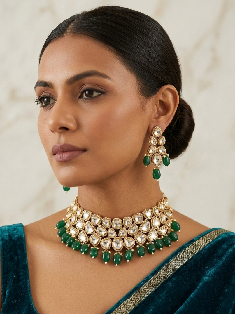 Emerald Drop Kundan Choker Set