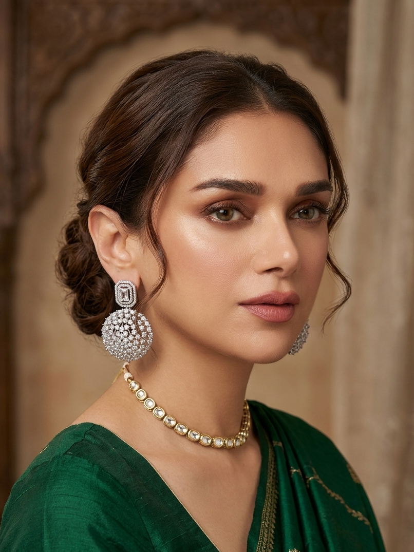 Baguette Top Circular Statement Earrings SP-176