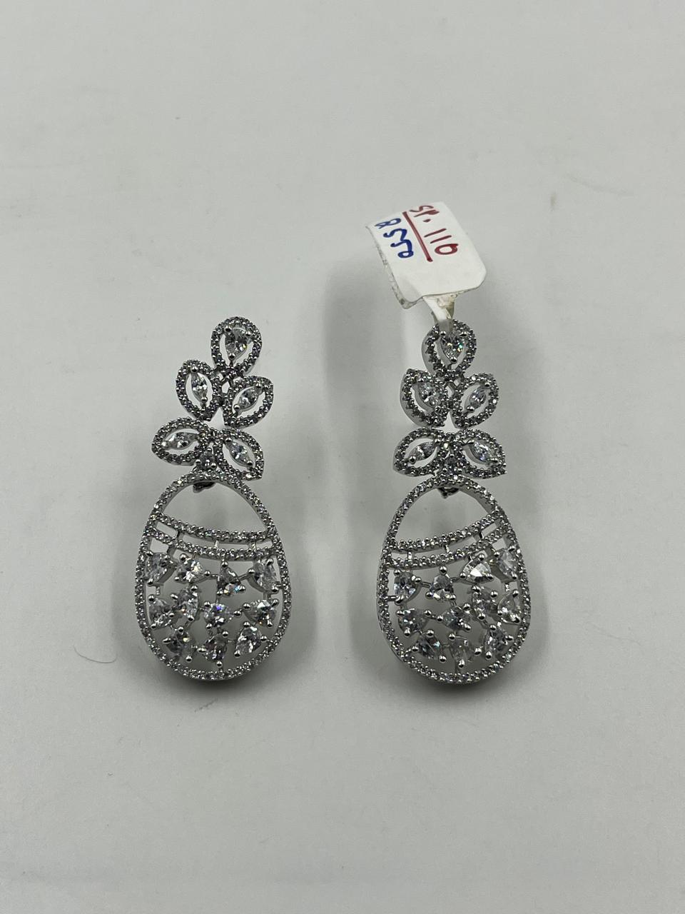 Teardrop Dangle Earrings with a Marquise Floral Motif