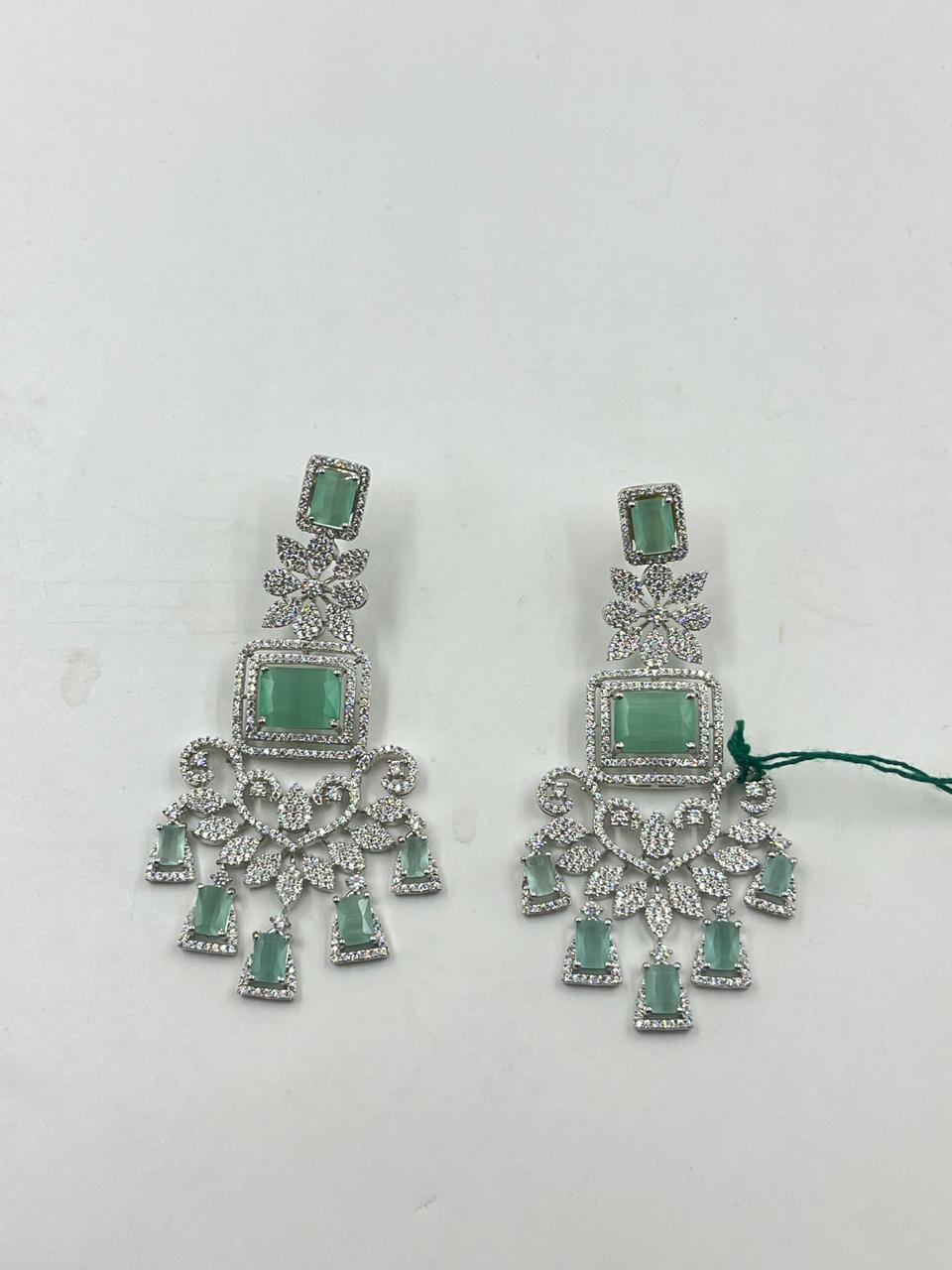 Green Stone Chandelier Earrings SP-336