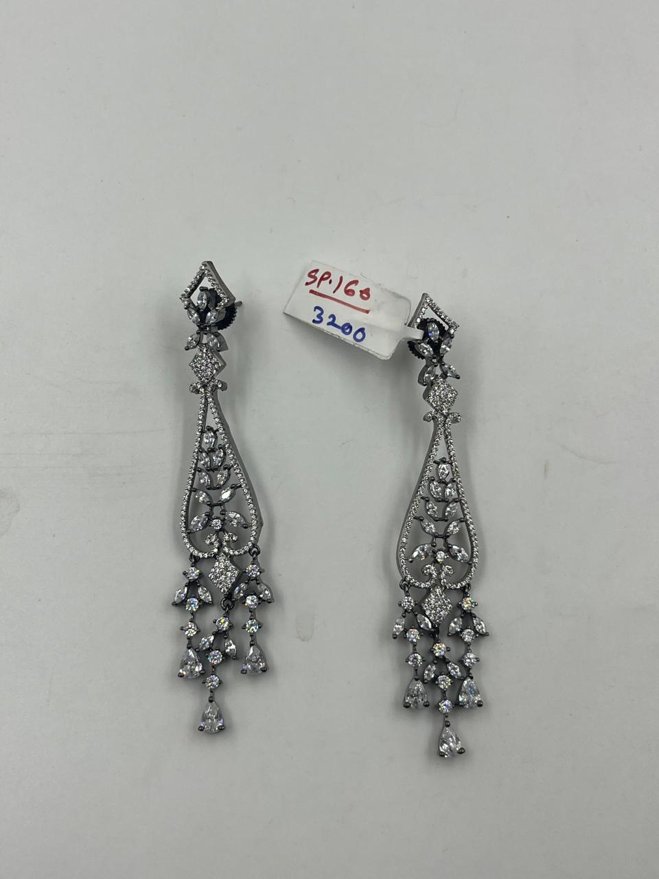 Silver Diamond Chandelier Long Earrings