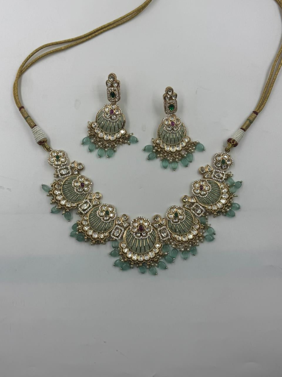 Mint Green Polki Choker Set with Statement Earrings