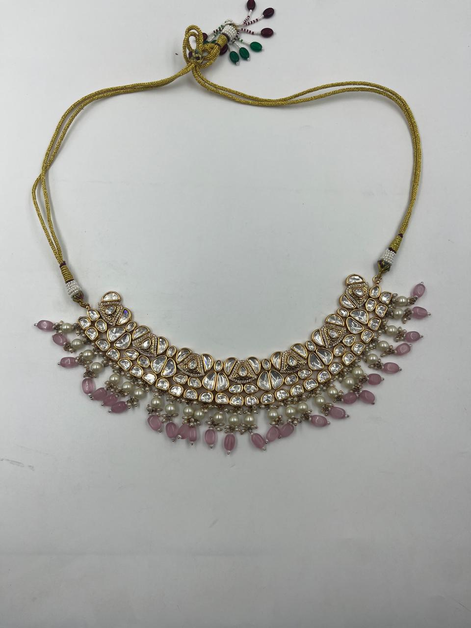 Monzonite Kundan Pink Beads Set